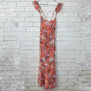 Sweet Pot Floral Maxi Dress Criss Cross Back Ruffle Sleeve Size 8 Pink